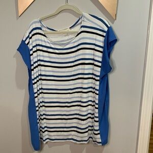 Dept 222 short sleeved blue and white semi shear side striped T-shirt, size 1X